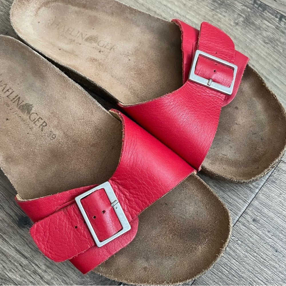 HAFLINGER Gina Red Leather Buckle Slide Slip On Sandals - Picture 9 of 11